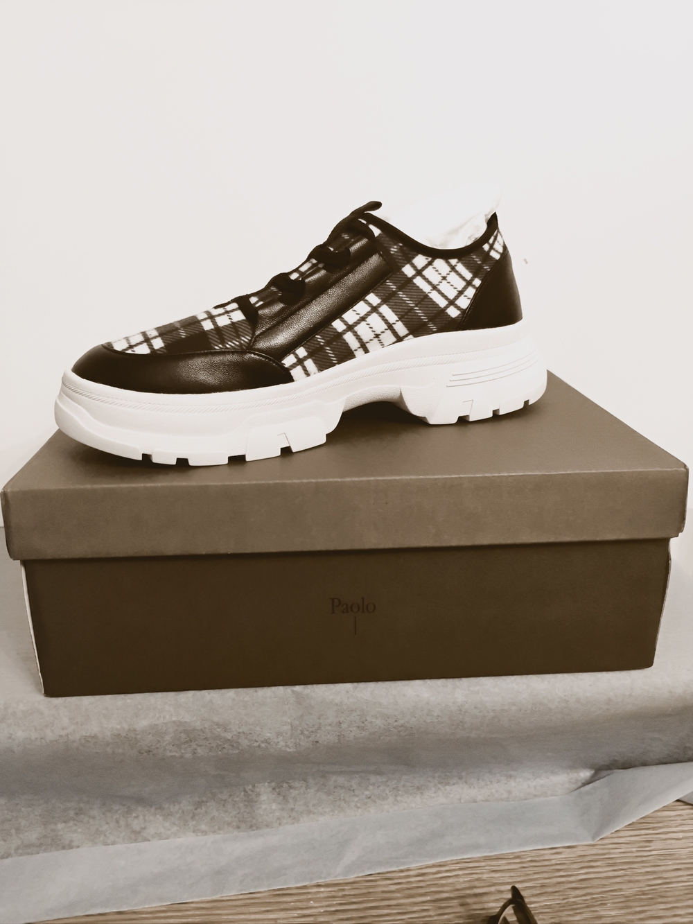Paolo Black & White Plaid Women's Chunky Sneaker